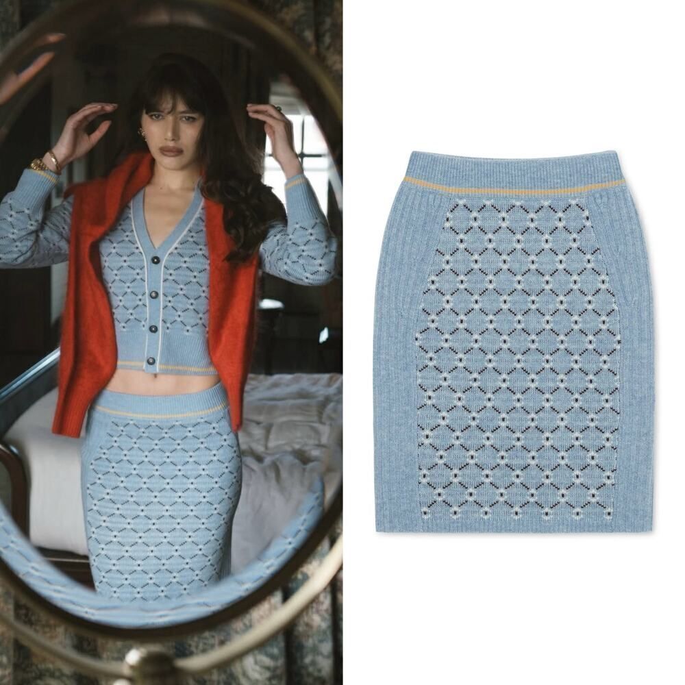 NakedCashmere NoName GEO Wool cashmere printed pencil skirt blue L